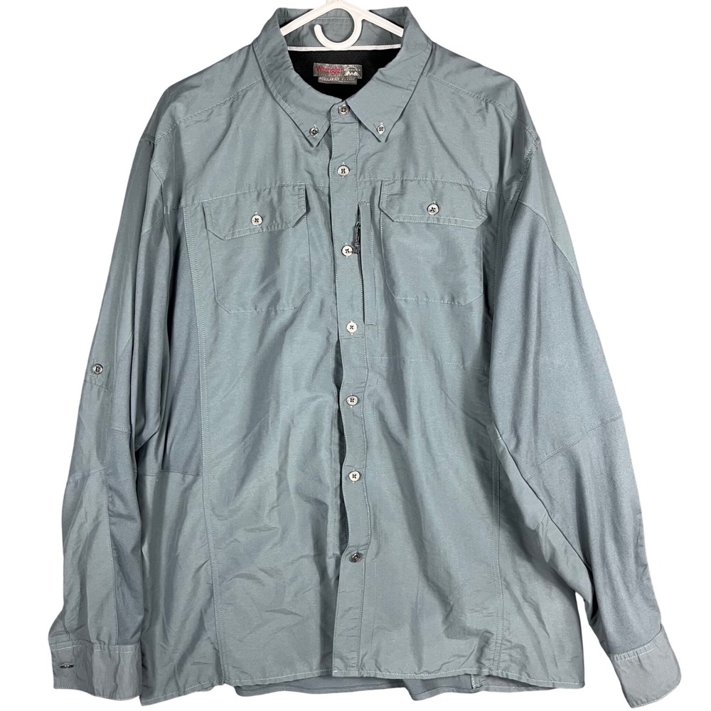 Wrangler Outdoor Hiking Shirt Mens XL Gray Long Sleeve Button Down Nylon Stretch